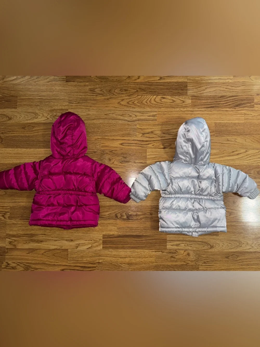 Old Navy Quilted Puffer Coat Lot 2 Pieces Pink Silver Baby Size 6-12 Months